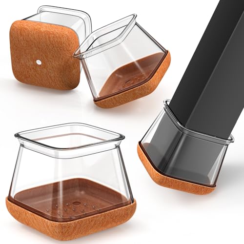 Image of 24 Pcs Chair Leg Floor Protectors Square, Silicone Chair Leg Covers Caps for Hardwood Floors with Wrapped Felt, Furniture Feet Protector Pads (Fit:26-35.9mm)