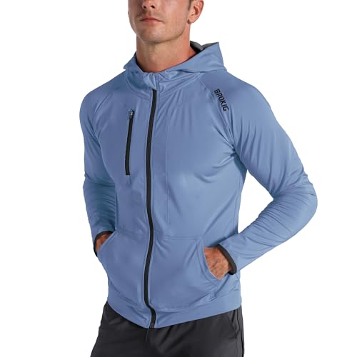 Image of BROKIG Mens Windbreak Running Jacket Zip Up Hoodie | Lightweight,Zip Pocket,Workout,Gym,Athletic,Track,Golf,Cycling,Full Zip Hoodie Jackets,Windbreaker,Jogging Sweatshirts