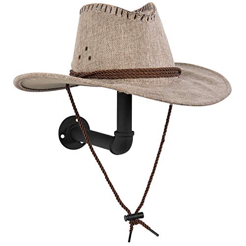 Mygift Wall Mounted Rustic Brown Wood Hat Rack, Hanging Cap And Wig Holder With Industrial Metal Mounting Bracket #TOP5