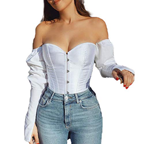 Women Sexy Off Shoulder Bustiers Corsets Shirt Blouse Long Sleeve Push Up Slim Crop Tops Clubwear Party Outwear (A-White, M) Women Sexy Off Shoulder Bustiers Corsets Shirt Blouse Long Sleeve Push Up Slim Crop Tops Clubwear Party Outwear (A-White, M)