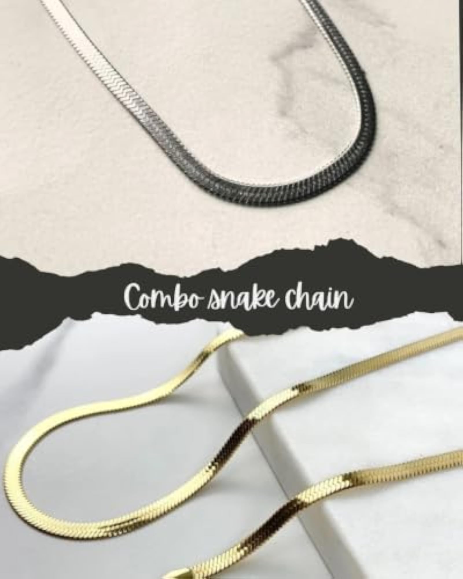 Gold and Silver Tone Snake Chain Necklace for Men and Women