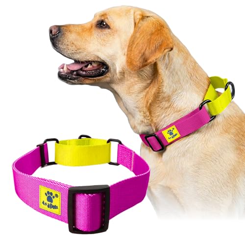 Image of A+a Pets Martingale Dog Collar | No Pull Design, No Neck Strain, No Choke Design | for Large & Medium Dogs | Rust Free, Waterproof Nylon Training Collar (Pink & Yellow), 30 x 2.5 cm