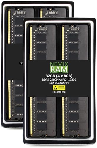 NEMIX RAM 32GB (4x8GB) DDR4-2400MHz PC4-19200 ��ECC UDIMM 1Rx8 1.2V �A���o�b�t�@�[�h������ �f�X�N�g�b�vPC�p