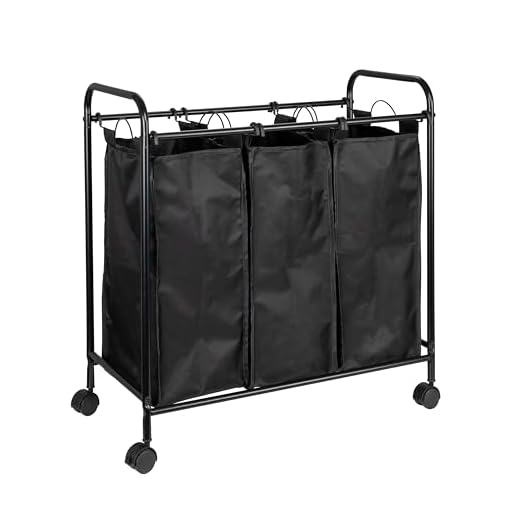 Household Essentials Rolling Triple Laundry Sorter, Black