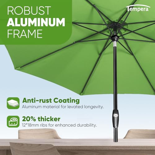 Image of Tempera Patio Market Outdoor Table Umbrella with Auto Tilt and Crank, Large Sun Umbrella with Sturdy Pole & Fade Resistant Canopy, Easy to Set