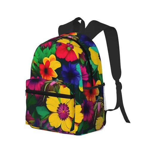 Mochila impermeable de flores arco iris con espalda cómoda 2