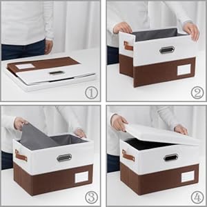 PRANDOM Foldable Storage Bins with Lids 3 Pack Fabric Collapsible Storage Boxes Baskets Cubes Containers with Handles for Closet Living Room Bedroom Brown White 149x98x98