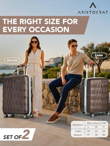 Image of Aristocrat Comet Set of 2 (Cabin+Medium) Hard Case Trolley Bags, Brown