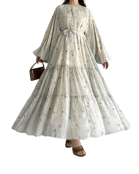 Abaya White Georgette Fabric with Crepe lining for No transparancy Gathering Pattern Floral Print Bishop Sleeves with Elastic Cuffs Balloon Sleeve Pattern Without Dupatta-picture-48