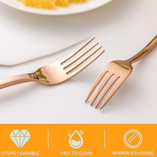 Image of Stainless Steel Dinner Forks Set, Hardened Blade Steel, Dishwasher Safe, Easy to Clean, Reusable, Food-Grade Rustproof Cutlery Set for Home & Kitchen (6 Pcs Big Fork, Rose Gold)