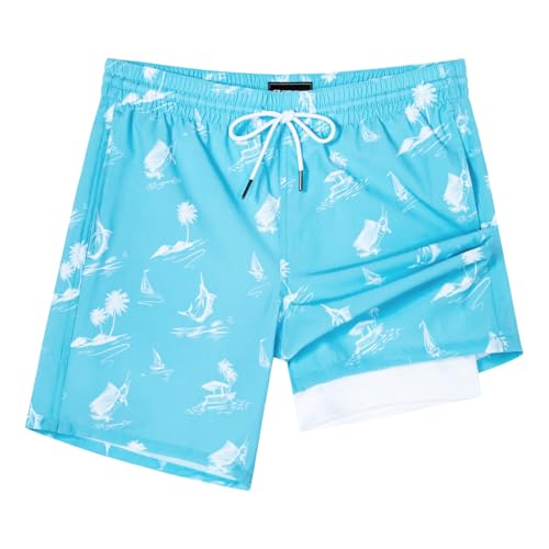 Image of SURF CUZ Mens Swim Trunks with Compression Liner Swim Shorts 7 inch Swimming Trunks Stretch 7 Inch Swim Suits Quick Dry