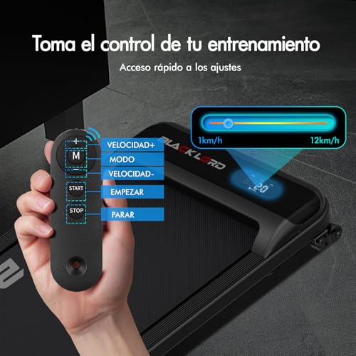 BLACK LORD Walking Pad Cinta de Correr, 9% de inclinación, 12 km/h, bajo Ruido, Motor silencioso 3,2 CV, 12 programas preestablecidos, Altavoz Integrado, diseño Compacto con Ruedas, Negro - imagen 7