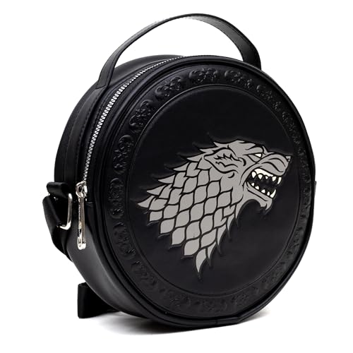 Game of Thrones Vegan Leather Round Crossbody Bag with Adjustable Straps, House of Stark Sigil Debossed and Filigree, Black3