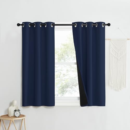 Image of NICETOWN 100% Blackout Curtain Set, Thermal Insulated & Energy Efficiency Window Draperies for Guest Room, Full Shading Panels for Shift Worker and Light Sleepers, Navy Blue, 37W x 40L, 2 PCs