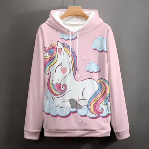 Sweats à capuche manche longue pull licorne rose UMENG femme homme - 4