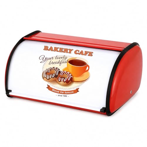 jiuzcare Boîte à Pain Métal Vintage Boite a Pain Cuisine (Couvercle Enroulable Roll Top Grande Capacité Plan de Travail) Rouge