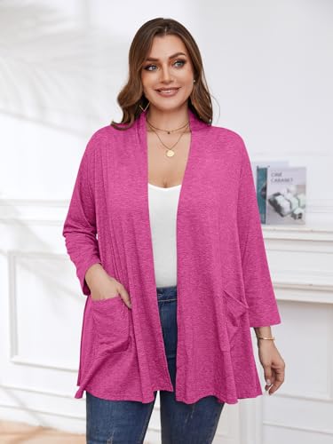 Image of BELAROI Plus Size Lightweight Cardigan Sweaters for Women Casual Open Front 3 /4 Sleeve Cover Up