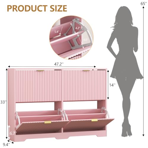 Image of HUANLEGO Shoe Cabinet Storage for Entryway with 4 Flip Drawer, Pink