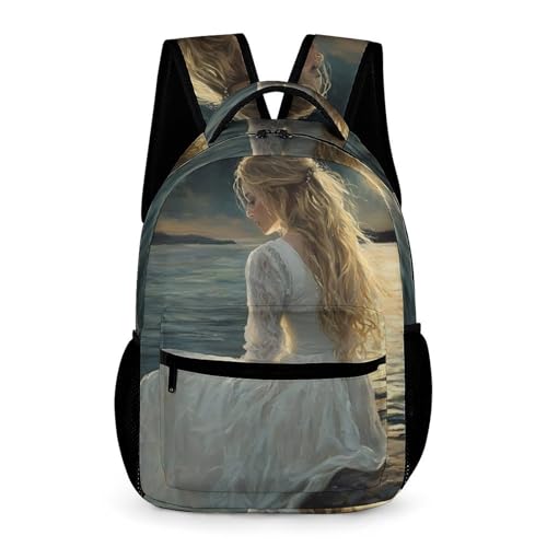 Witch Woman Moon Beach Travel Backpack Casual Daypack Shoulder Bag with Adjustable Shoulder Straps