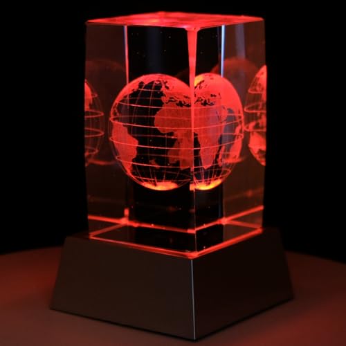 Kaltner Präsente Stimmungslicht - Ein ganz besonderes Geschenk: Welt Weltkugel Globus/LED Kerze/Kristall Glasblock / 3D-Laser-Gravur Erde