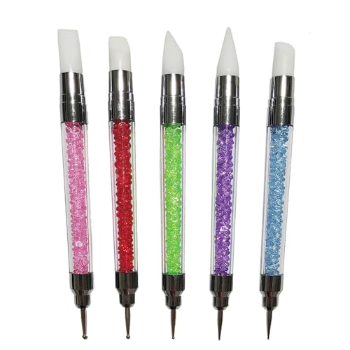 GEMBITYFUL 5 Pcs Nail Art Sculpture Pen Dual Tipped Silicone Nail Tools Nail Art Silicone Brushes for Design Nail Carving Drawing Shaping Effect