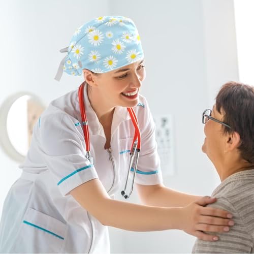 Image of Butterfly Scrub Cap Women with Ponytail & Buttons Adjustable Surgical Nurse Hat with Cotton Sweatband for Long Hair
