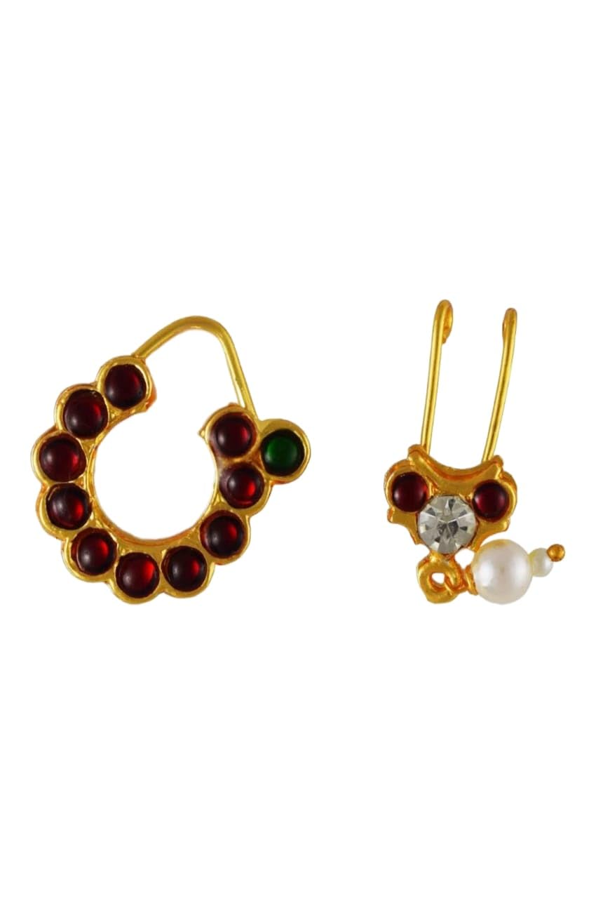 Style Heavens Womens Bharathanatyam Nose pin ring or Nathu Bulak for Bharatanatyam & Kuchipudi | Elegant Traditional Nose Ring Jewelry for Dancers and womens. GH:153.-image-16