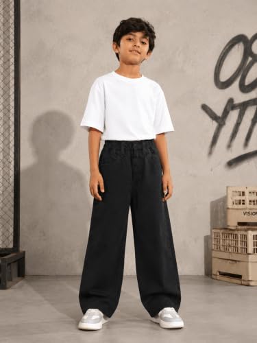 Image of KiddoPanti Boys Baggy Jeans | Stretch Denim Wide Leg Jeans | Elastic Waist Casual Denim Pants | Cotton Blend Loose Fit with 4 Pockets | Kids Street wear | 2-14 Years