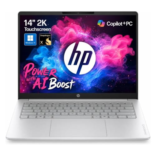 HP OmniBook 3 14" 2K Touchscreen Laptop, Snapdragon X, Qualcomm Adreno CPU, 16GB RAM, 512GB SSD, Next Gen AI Copilot+ PC, 45 NPU Tops, 30 Hour Battery, Ultra Lightweight, Windows 11 Home, EAT Cloth