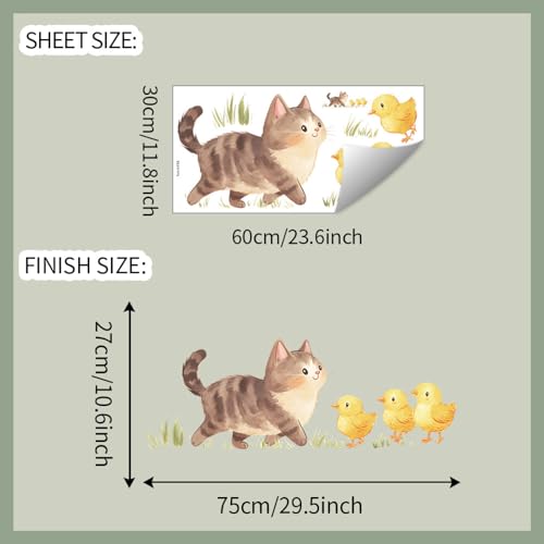 Vinilo decorativo adhesivo impermeable con gatito y pollitos miniatura 2