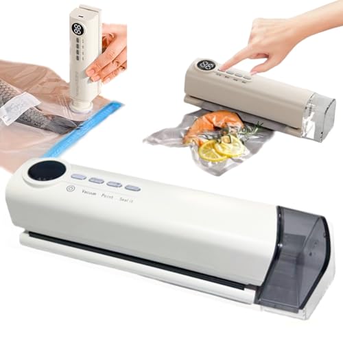 Food Storage Vacuum Sealer Machine, Portable Mini 3-in-1 Rechargeable Seal A Meal Vacuum Sealer Machine Cordless Vacuum Sealer Inflation Pump Needle & Nozzle Included (beige)