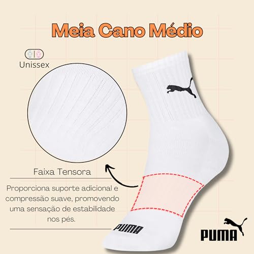 Kit 06 Pares de Meia Puma Cano Médio Esportiva Everyday De Algodão Adulto Unissex | KIT - C | 39-43