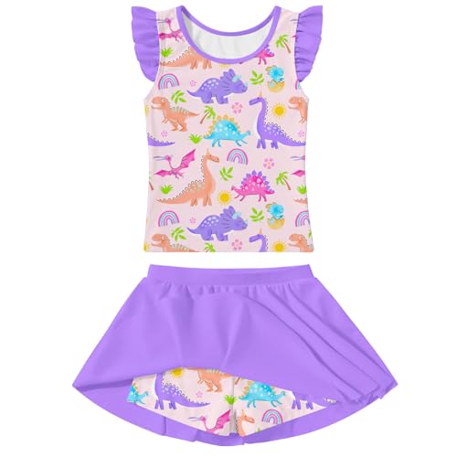 Image of Girls Swimsuit 2 Piece Ruffle Bathing Suit UPF 50+ Tankini Swimsuit Skirt with Lining Size 3-10