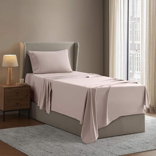 Image of Nestl Twin Bed Sheet Set - Peach Beige - 3-Piece Deep Pocket | Instantly Soft, Night-One Ready (No Wash Required). Fits 16-Inch Deep Pockets, 360-Degree Elastic Grip