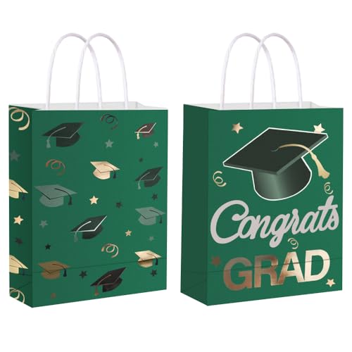 Image of 12 Pieces Graduate Gift Bags, Graduation Party Decorations (Green Gold)