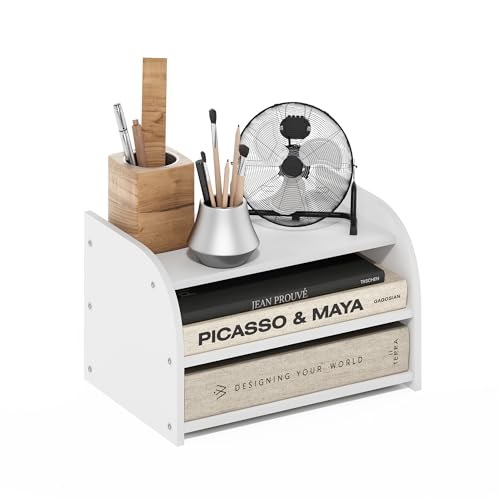 Furinno CLASSIC Organizzatori e Accessori da Scrivania, Rialzo Monitor a 3 Livelli, Organizzazione da Ufficio, Mensola Libreria, Accessori da Scrivania per Ufficio, Bianco
