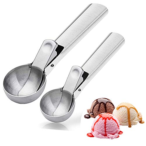 Ice Cream Scooper with Easy Trigger, Stainless Steel Ice Cream Scoops Trigger Include Large & Small Size, Perfect for Frozen Yogurt, Gelatos, Sundaesp (Sliver)