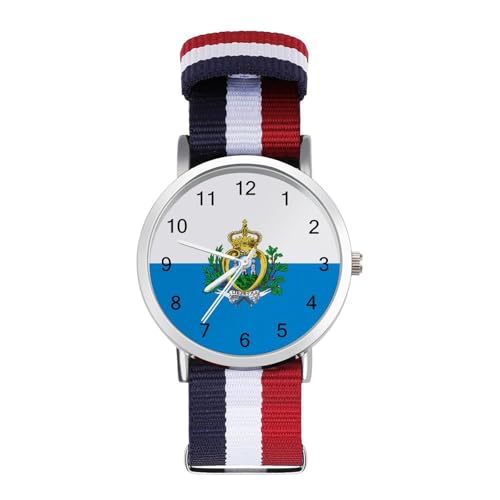 San Marino Flag Lightweight Wrist Watch Adjustable Nylon Band Outdoor Sport Work Wrist Watch Easy to Read Time