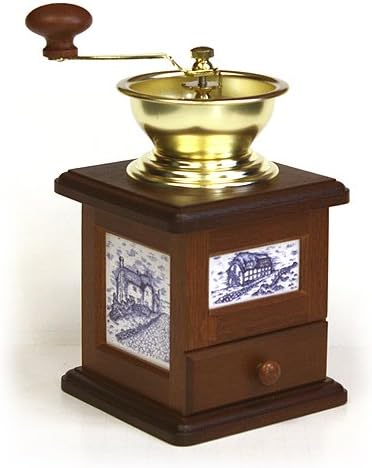 Hues & Brews Brown Delft Blue Farmhouse Coffee Grinder w/Open Hopper | Vintage Style Hand Coffee Mill - 9.5" x 5"