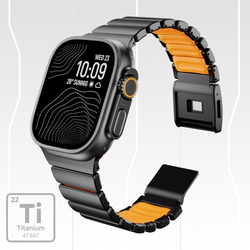 Image of Magnetic Titanium Band Compatible with Apple Watch Ultra 3 /2 /1 Band 49mm Series 11 10 46mm 45mm 44mm 42mm SE 3 /2 /1 9 8 7 6 5 4,Luxury Silicone Dual-Layer Link For iwatch Men Women