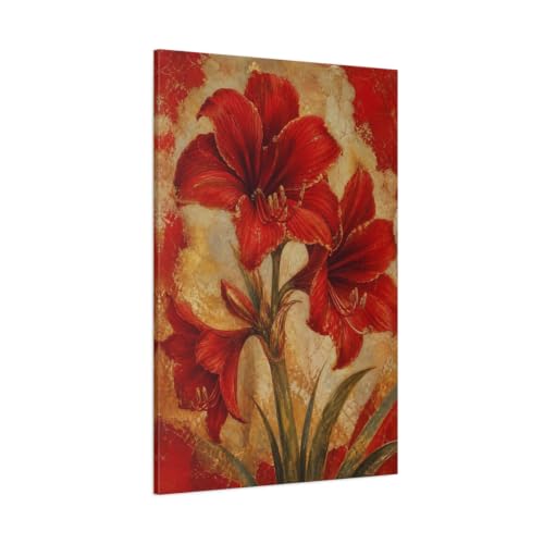 Décoration murale salon vintage avec grand tableau floral amaryllis