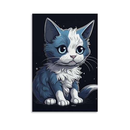 Impression sur toile chaton bleu pour habiller un mur blanc de bureau
