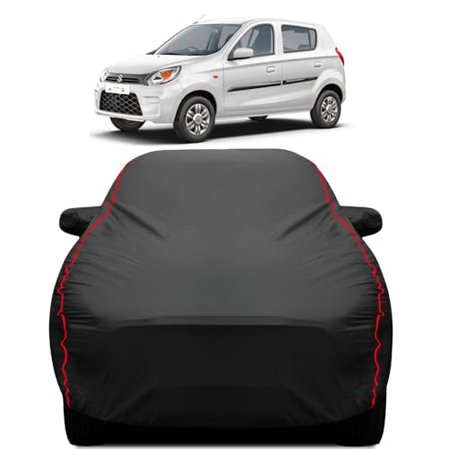 Image of Teenox Polyester Car Body Cover Compatible for Maruti Suzuki Alto 800 [2019-2023] All Variants | Heavy Stitched with Piping | All Weather Protection Cover - Black