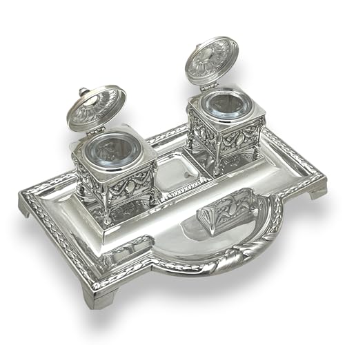  Set di calamai da scrivania in arg 925. Peso 371gr, L 18cm, l 14 cm, h 7 cm