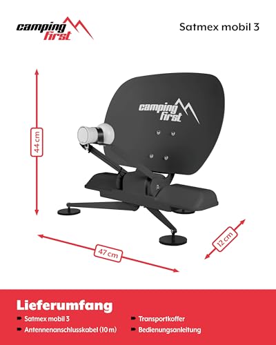 Camping First Satmex mobil 3 – Vollautomatische Sat-Antenne (Für den mobilen Einsatz, selbstständige Ausrichtung auf Astra 19,2° Ost, Keine Separate Stromversorgung nötig) – Anthrazit