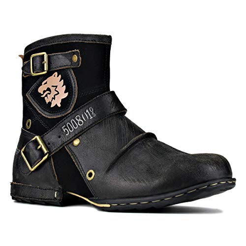 OSSTONE Moto Boots for Men Fashion Zipper-up Leather Chukka Boots Casual Shoes Retro Style 5008-1-D2-11.5 Black