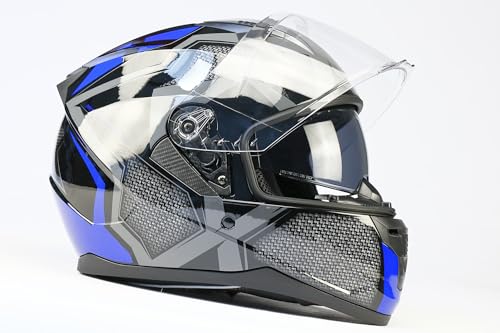 BNO X6 Motorradhelm Integralhelm – sportlicher Helm, mit Belüftung & Ratschenverschluss – waschbares Innenfutter – Größen S bis XL – Schwarz/Blau (nur klares Visier, L (59-60cm))