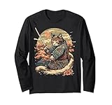 Japanese Art Cat Ninja Ukiyo-e Anime Style Samurai Cat Long Sleeve T-Shirt