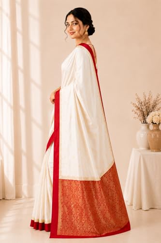 Image of Women's Glory Banarasi Satin Kanjivaram Saree Silver Zari Border Pure Soft Blend Silk Sari Kanchipuram Paithani Silk Party Wedding Festive New Ladies Sadi with Unstiched Blouse Piece. (Pink)