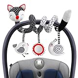 Baby Carseat Toy Black & White Rattle Spiral Hanging Activity Stroller Toy for Newborns Boys and Girls - Fox